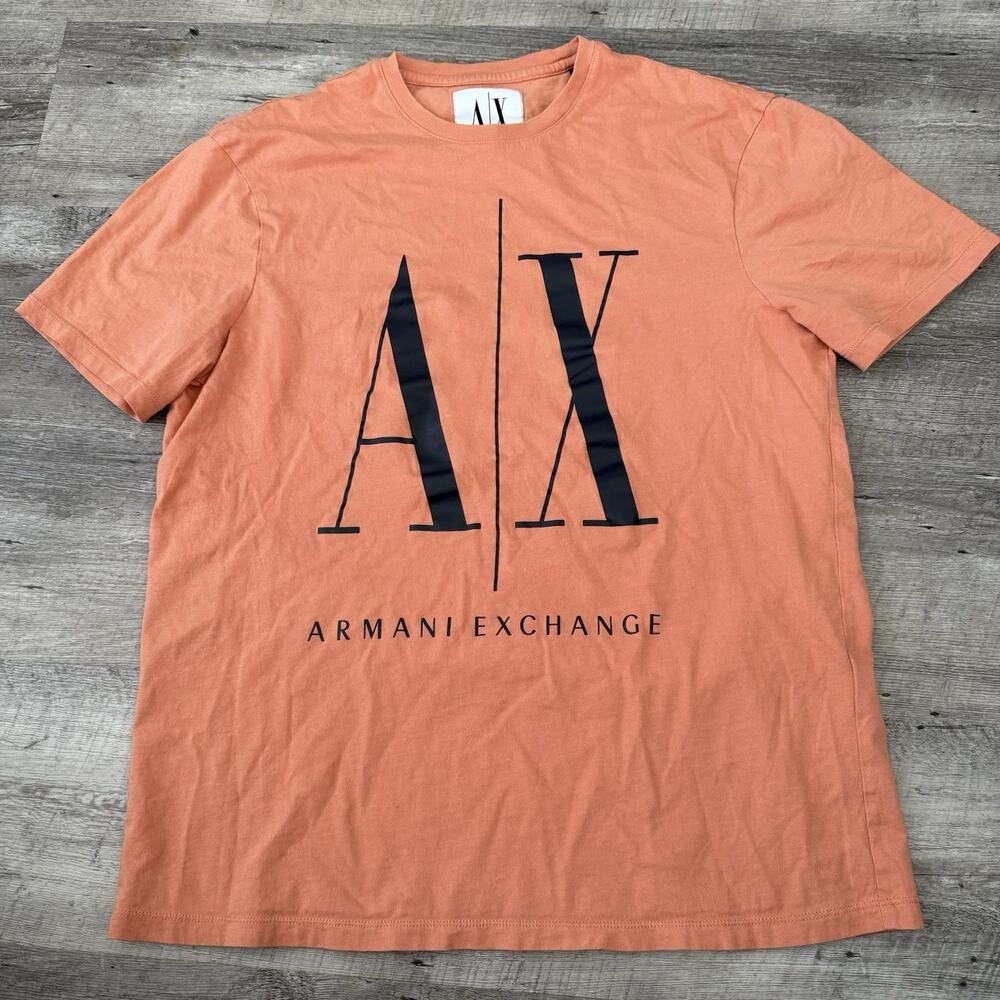 Armani Exchange T-Shirt Mens Medium Orange A|X Logo Graphic Cotton Tee Designer